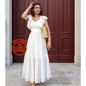 RARE ZARA White Embroidered Eyelet Midi Dress NWT